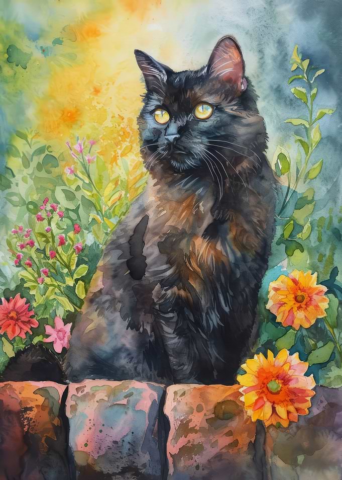 Cat Floral Painting