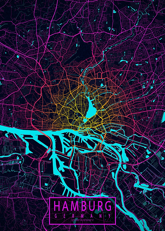 Hamburg City Map Neon
