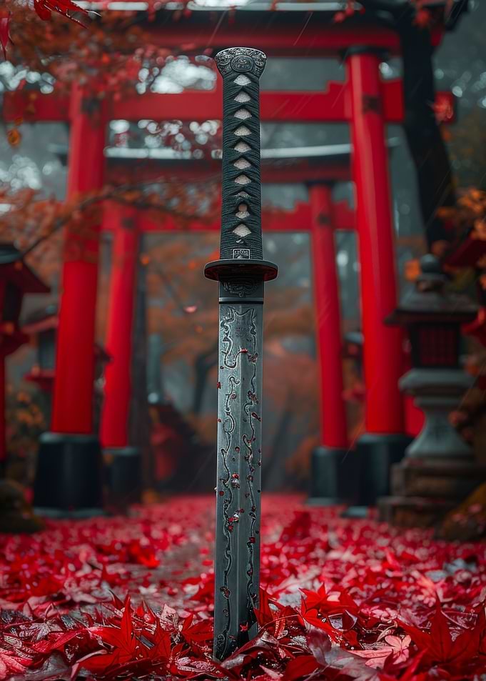 katana sword on torii gate