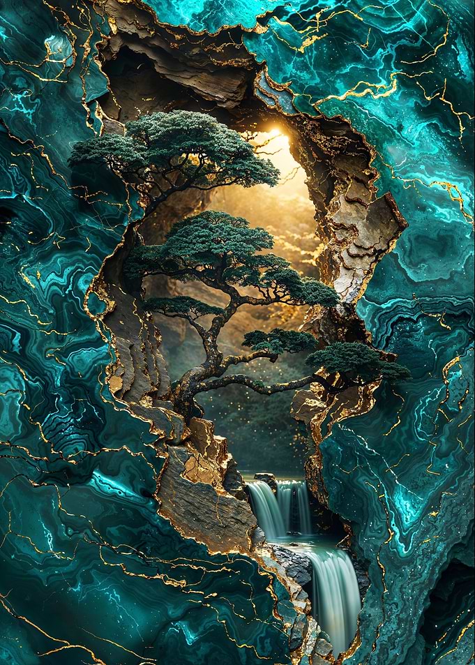 Golden Bonsai Falls Art