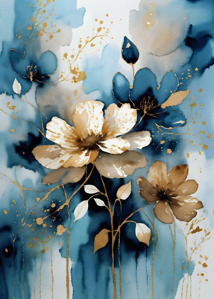 Blue and Golden Floral