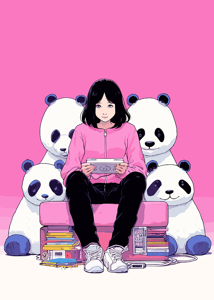 Lofi Pink Panda Girl Retro