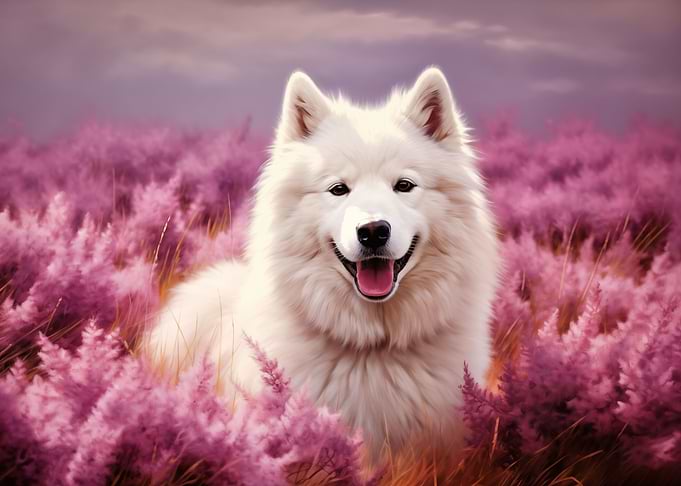 Samoyed and heather