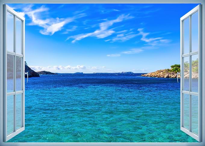 Window view paradise beach