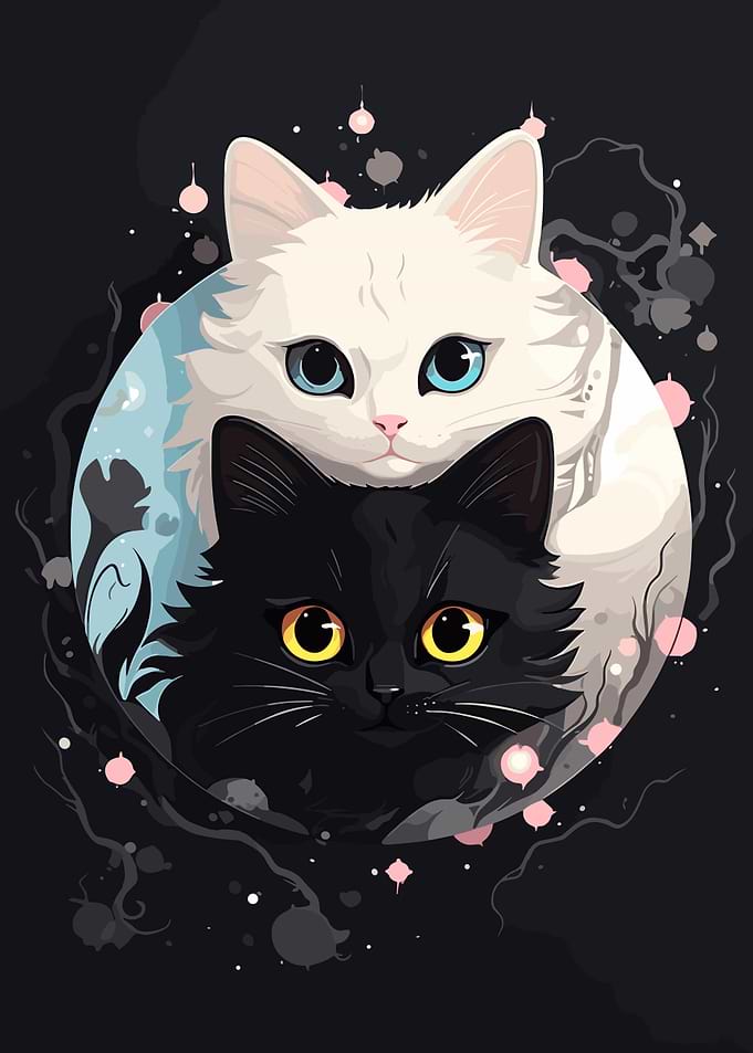 White and Black Anime Cats