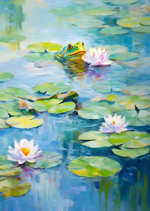 Frog Amidst Blooms — living room metal wall art