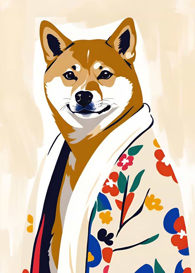 Cute Shiba Dog in Bathrobe