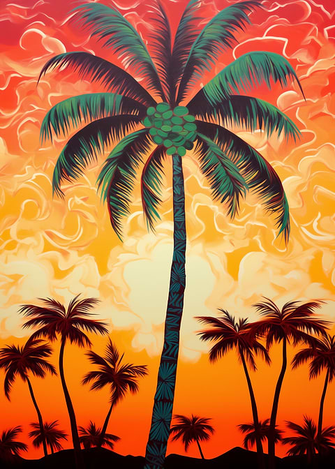 Coconut Sunset Oasis — living room metal wall art