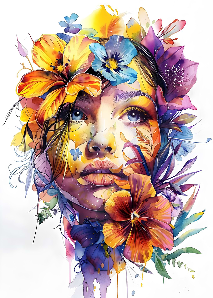 Flowers Woman Watercolor