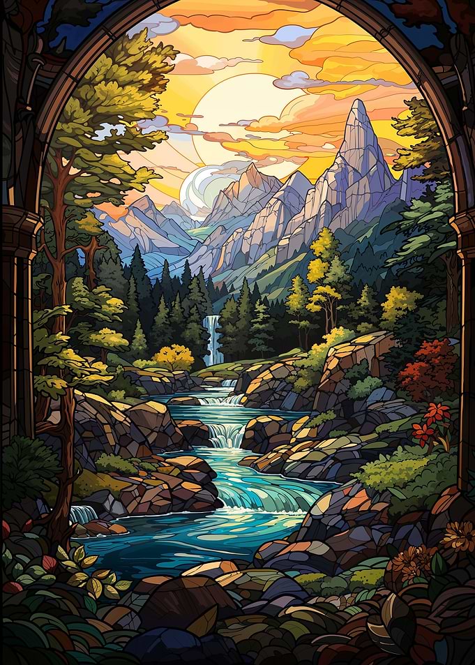 Waterfall River Painting