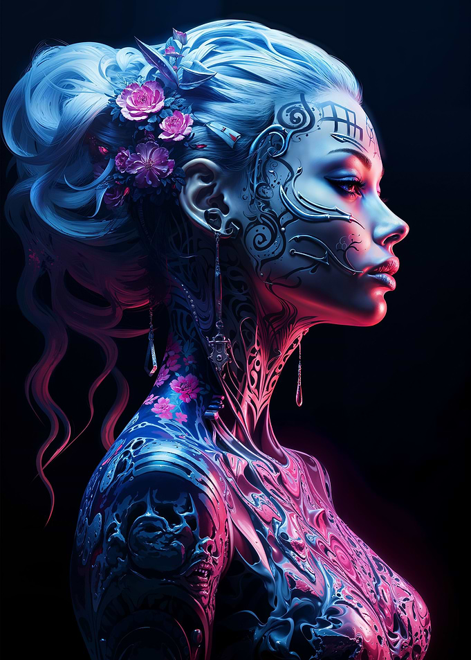 Neon Floral Cyberpunk Girl