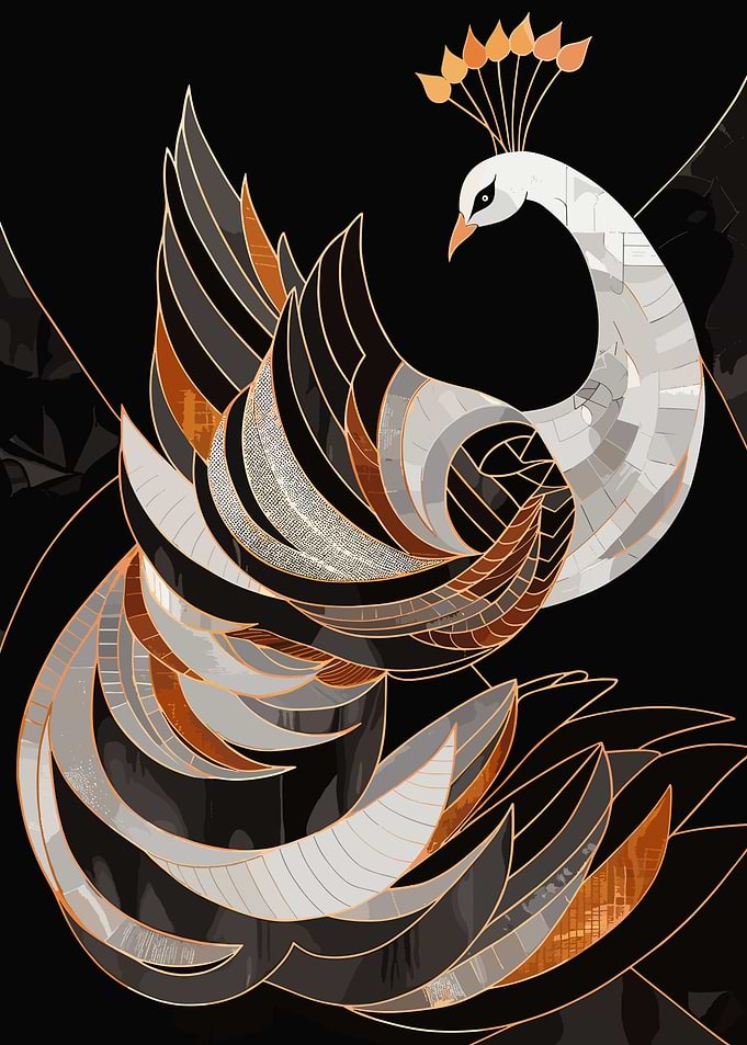 White Gold Peacock Poster