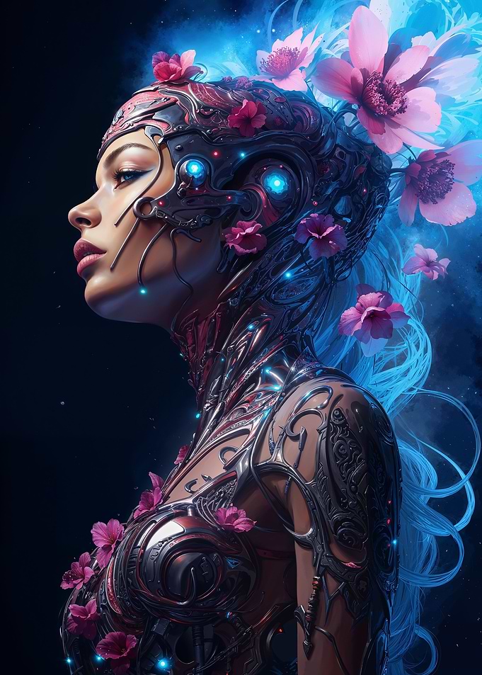 Neon Floral Cyberpunk Girl