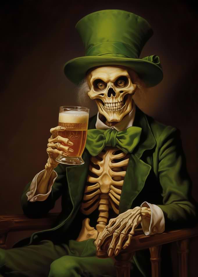 Irish Skeleton Drinks Beer