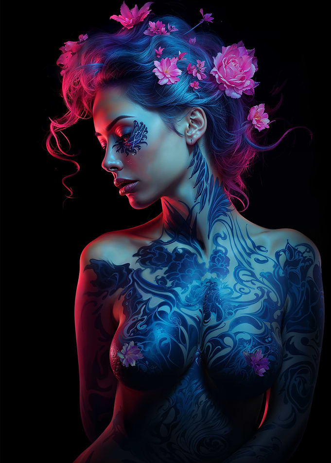 Neon Floral Cyberpunk Girl