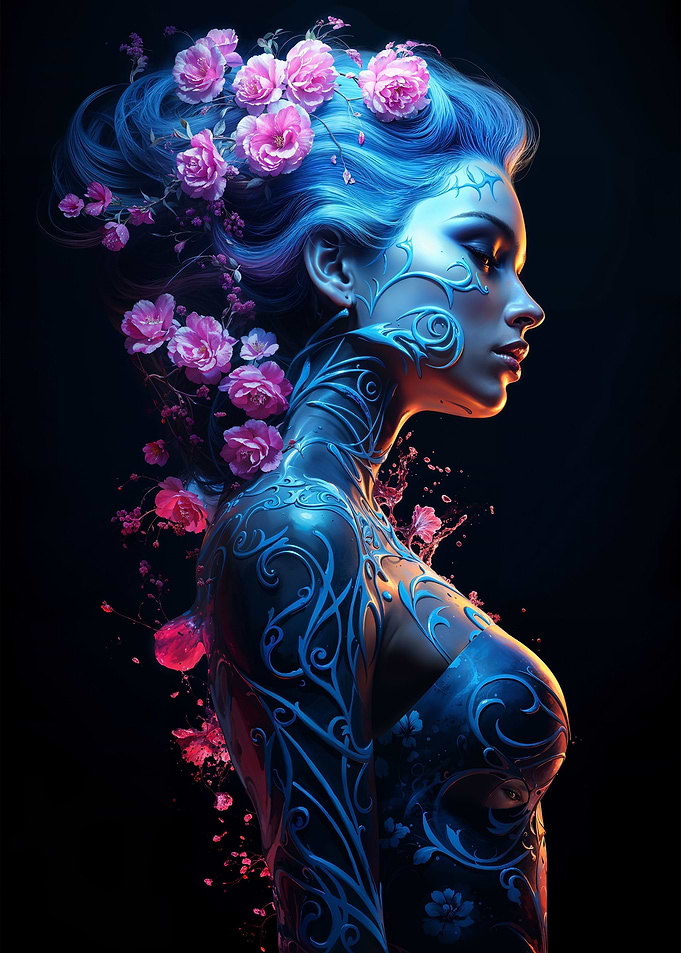 Neon Floral Cyberpunk Girl