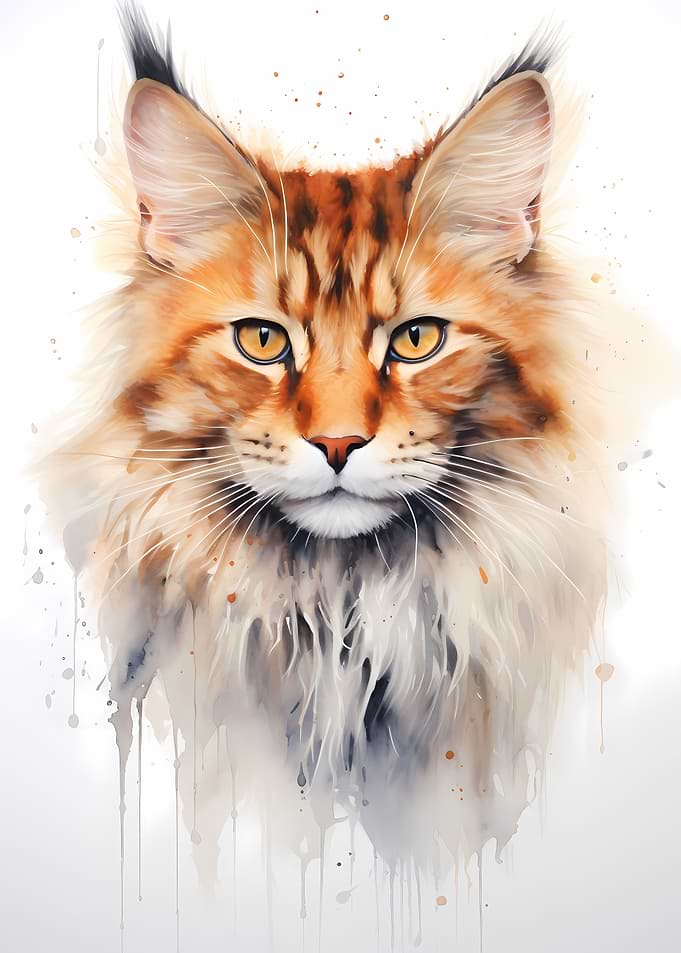 Maine Coon Watercolor Cat