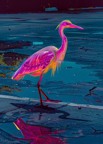 Neon Heron at Night