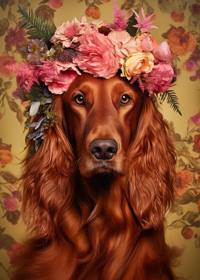 Irish Setter with flowers