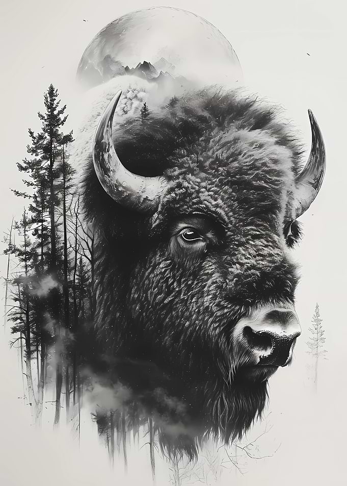 Bison Double Exposure Moon