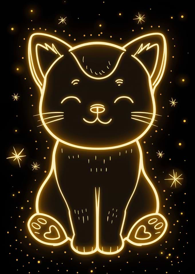 Cute Cat Golden Neon
