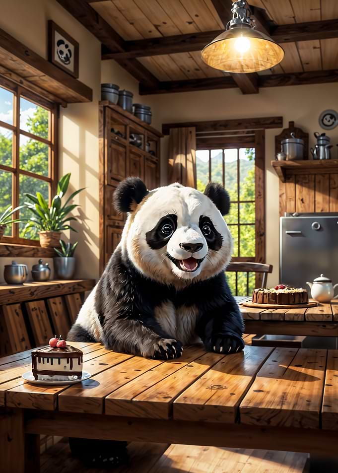 Cute panda with cake