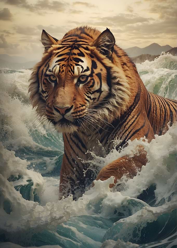 Tiger in waves