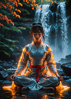 Asian women meditating