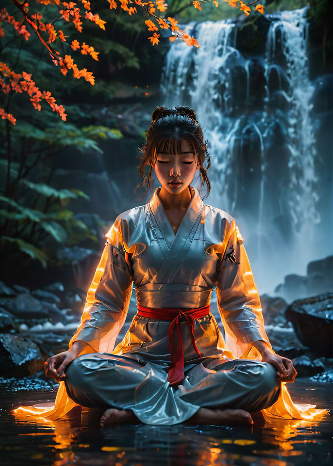 Asian women meditating