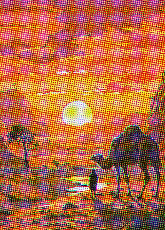 The Sunset Over Desert