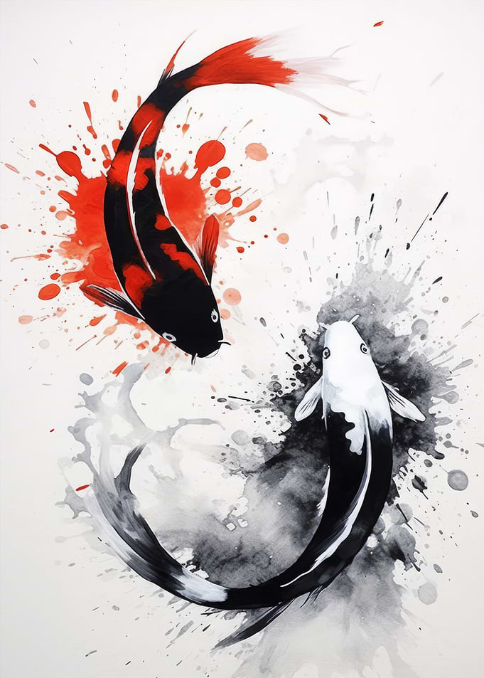 Japanese koi fish Ink Wash