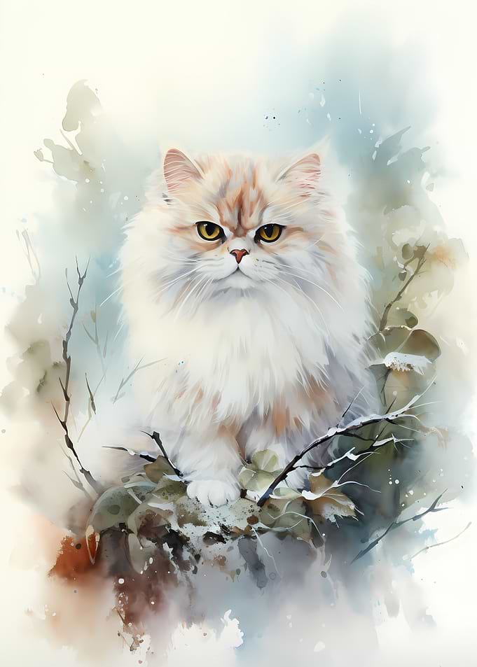 Watercolor Persian Cat