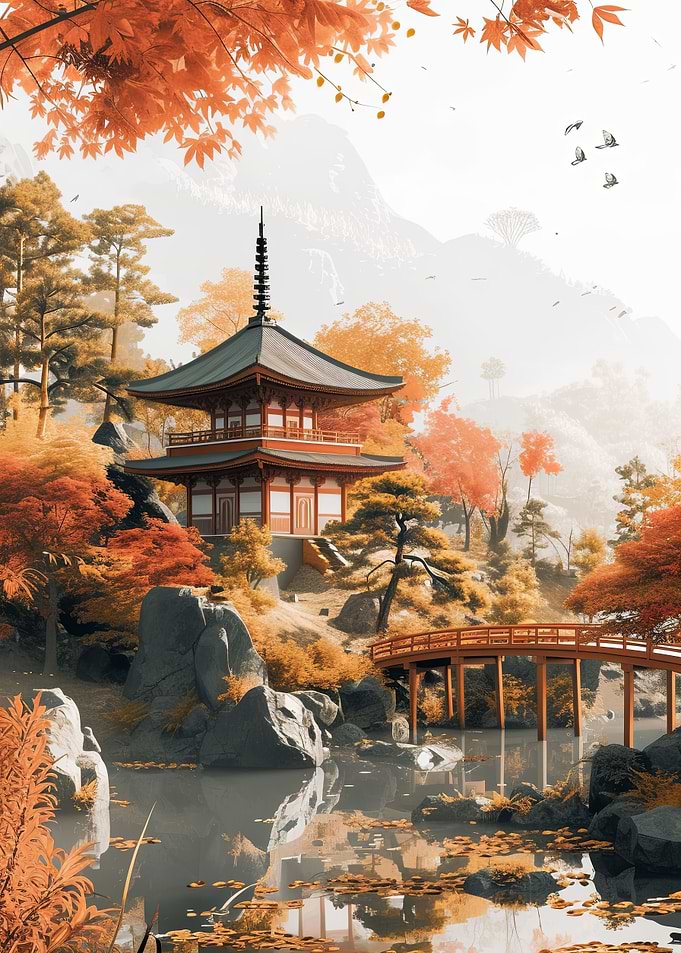 Japanese Autumn Temple