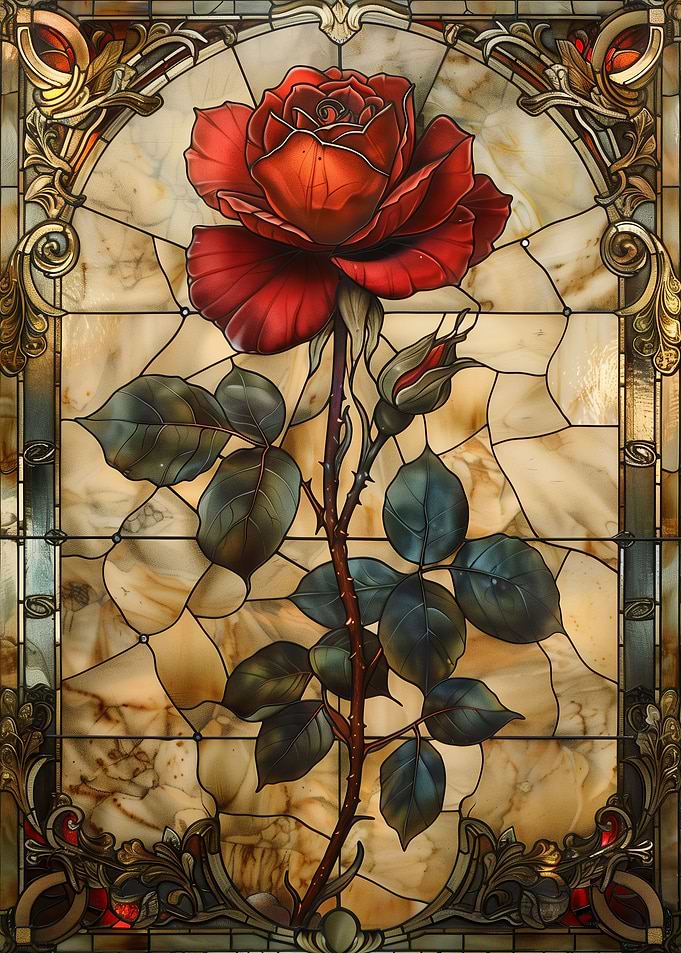 Stained Glass Red Rose