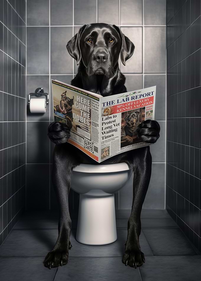 Black Labrador on Toilet