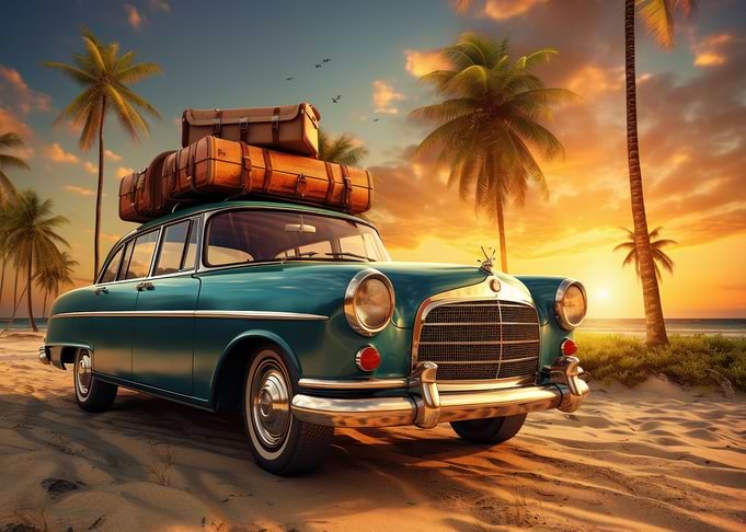 Vintage car on beach