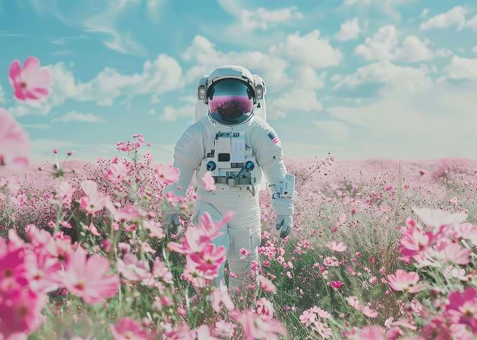 Astronaut In Flower Field