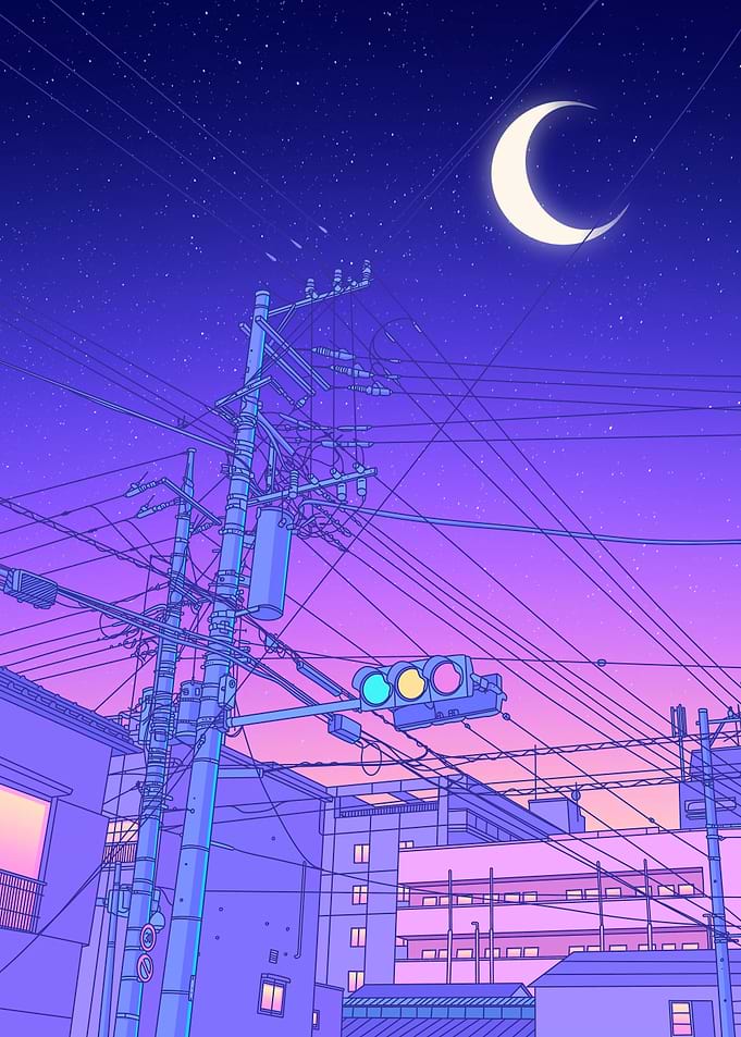 Japan Traffic Lights Moon