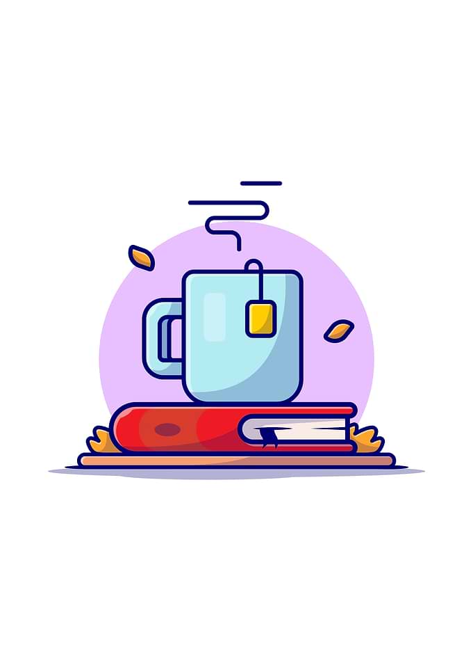 Hot Tea with Book Cartoon