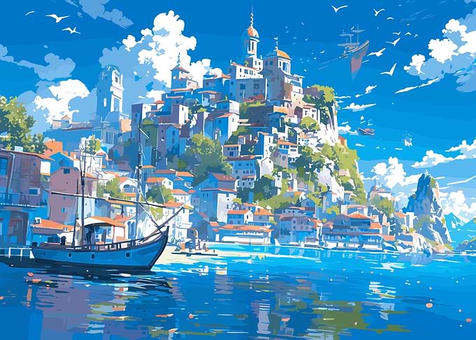 Anime Fishing Cityscape