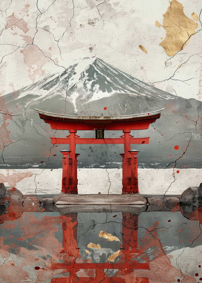 Gold Red Tori Gate Fuji