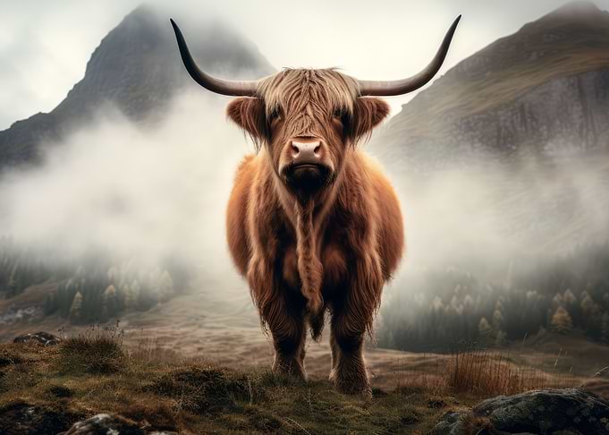 Highland cow mountains
