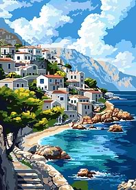 Crete Greece Pixel Art