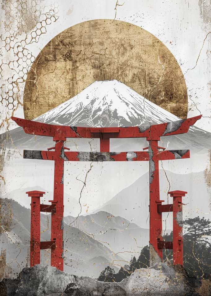 Red Tori Gate Fuji Gold