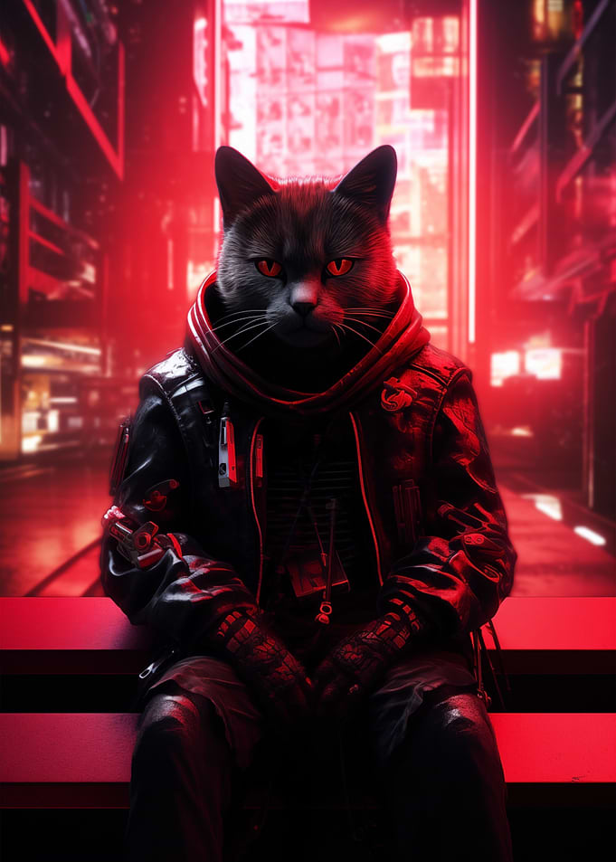 Cat Cyberpunk Neon Art