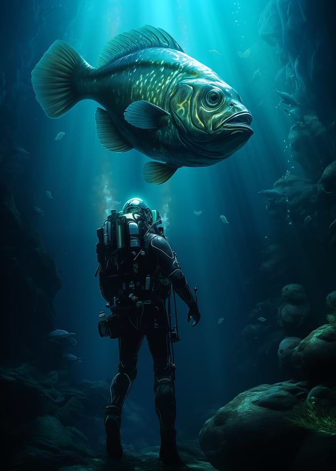 Diving Deep Sea Giant Fish