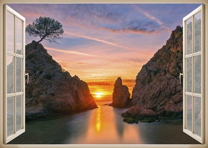 Window view beach sunset