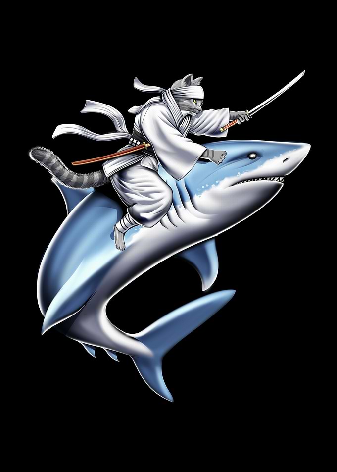 Cat Ninja Riding Shark