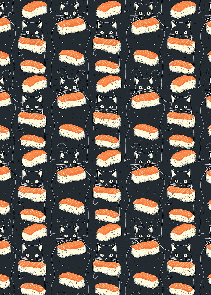 Cats Holding Sushi Pattern