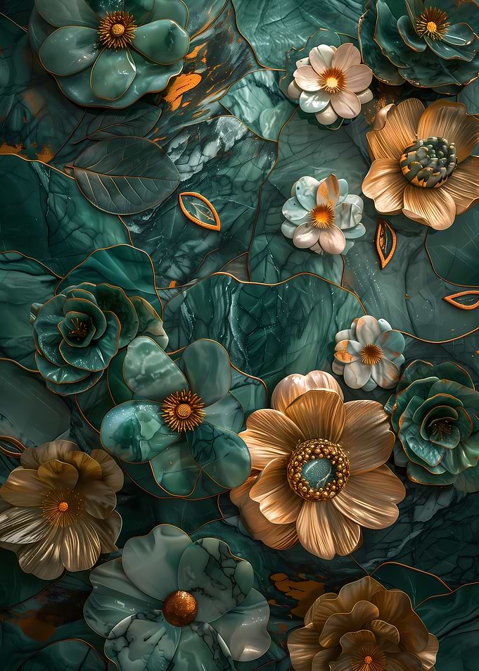 Floral Gold Malachite Art